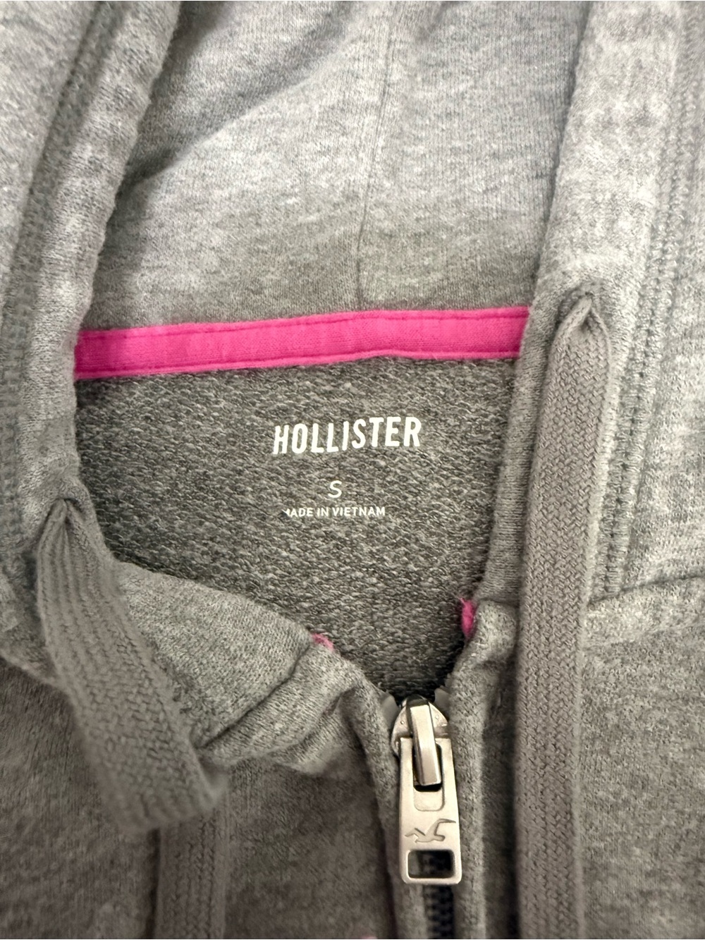 Hollister Gray Hoodie with Pink Trim and Logo - Picture 3 of 3